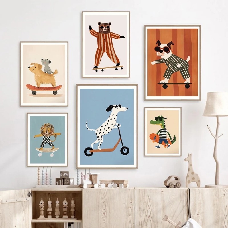 1pc frameless Funny Animals Ra - Baby Nursery Animal Prints ulasan dan harga