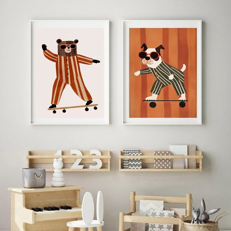 1pc frameless Funny Animals Ra - Baby Nursery Animal Prints ulasan dan harga