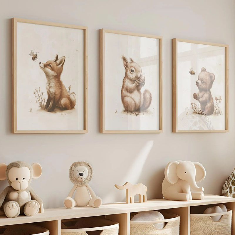 Bear Rabbit Fox Deer Squirrel  - Baby Nursery Animal Prints ulasan dan harga