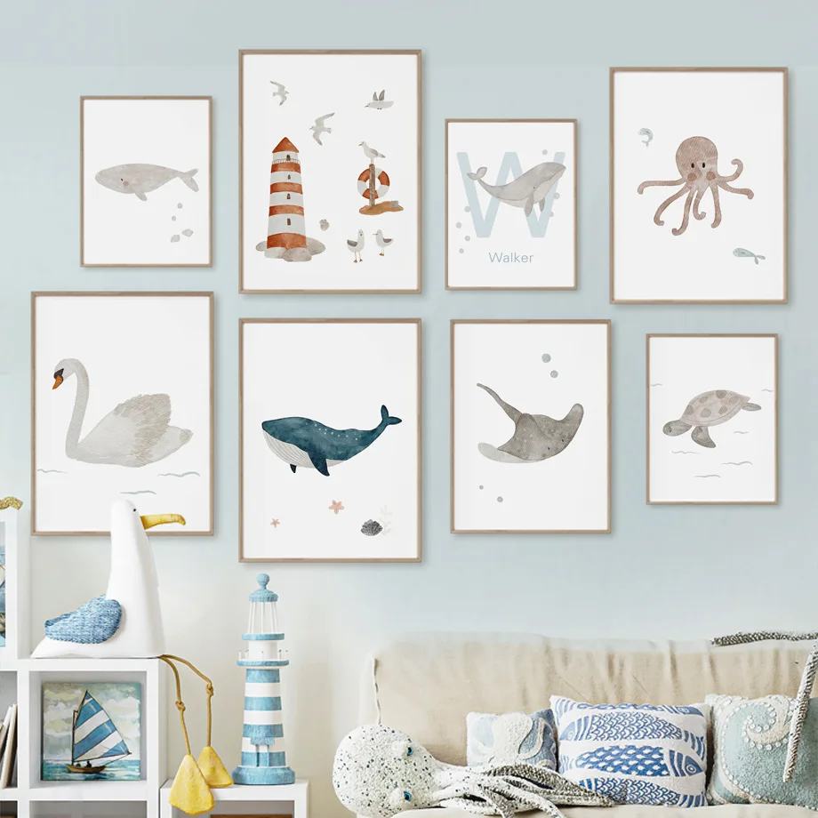 Custom Name Whale Octopus Turt - Baby Nursery Name Wall Art ulasan dan harga