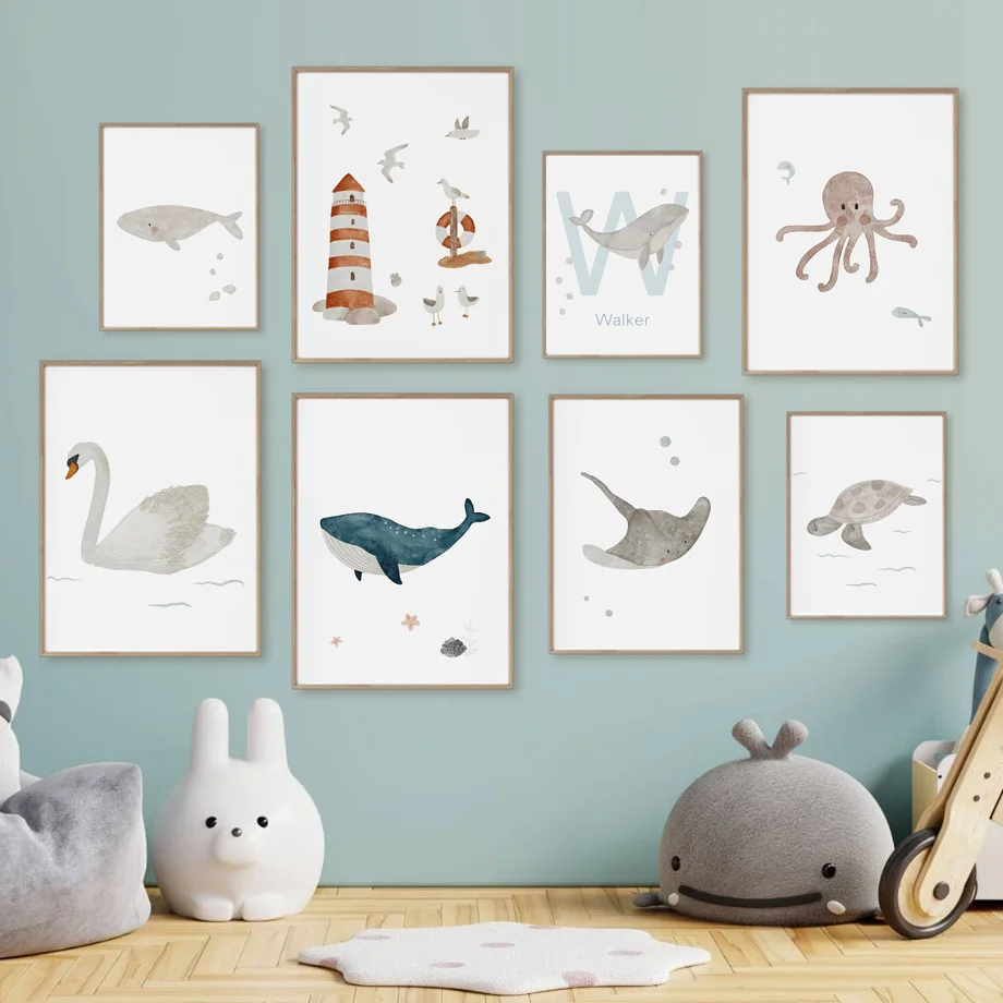 Custom Name Whale Octopus Turt - Baby Nursery Name Wall Art ulasan dan harga