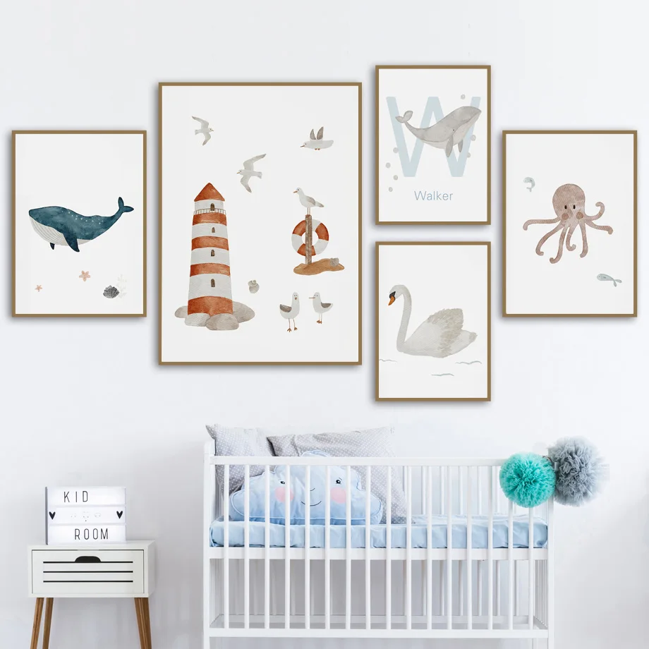Custom Name Whale Octopus Turt - Baby Nursery Name Wall Art ulasan dan harga