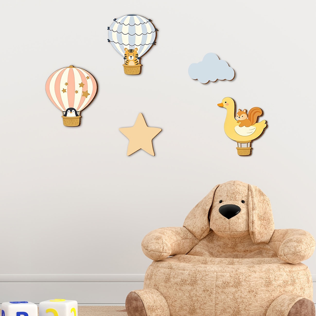 5Pcs Animal Hot Air Balloon Wo - Baby Nursery Wall Stickers ulasan dan harga