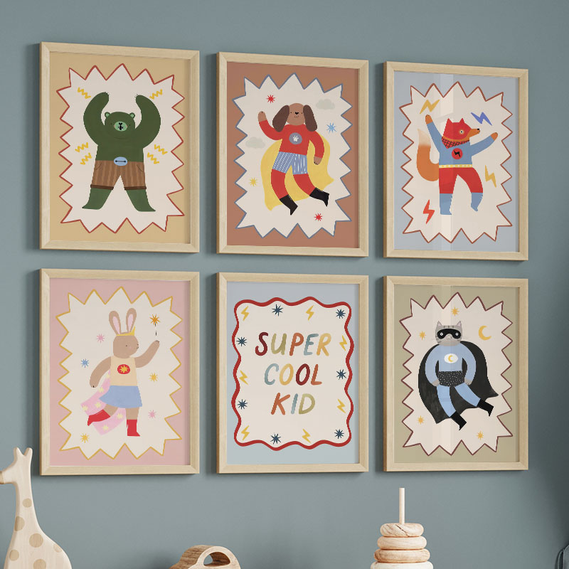 Funny Cartoon Super Cool Kid N - Baby Nursery Animal Prints ulasan dan harga