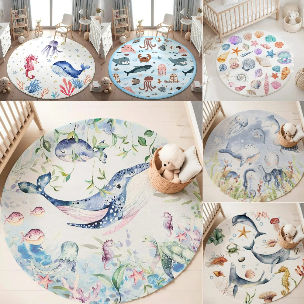 Blue Marine animal Round Carpe - Baby Nursery Animal Prints ulasan dan harga