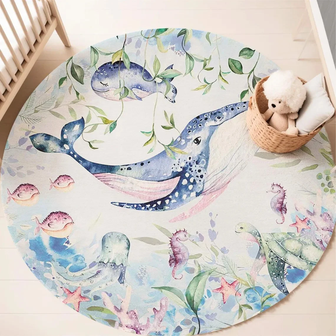 Blue Marine animal Round Carpe - Baby Nursery Animal Prints ulasan dan harga