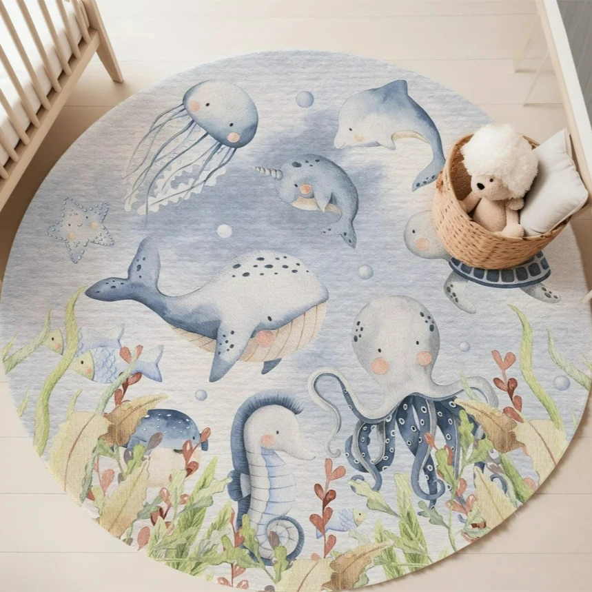 Blue Marine animal Round Carpe - Baby Nursery Animal Prints ulasan dan harga