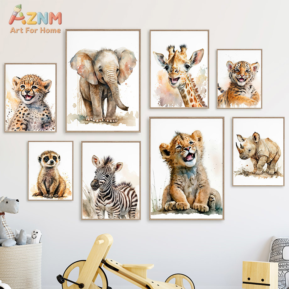 AZNm Watercolor Safari Baby An - Baby Nursery Elephant ulasan dan harga