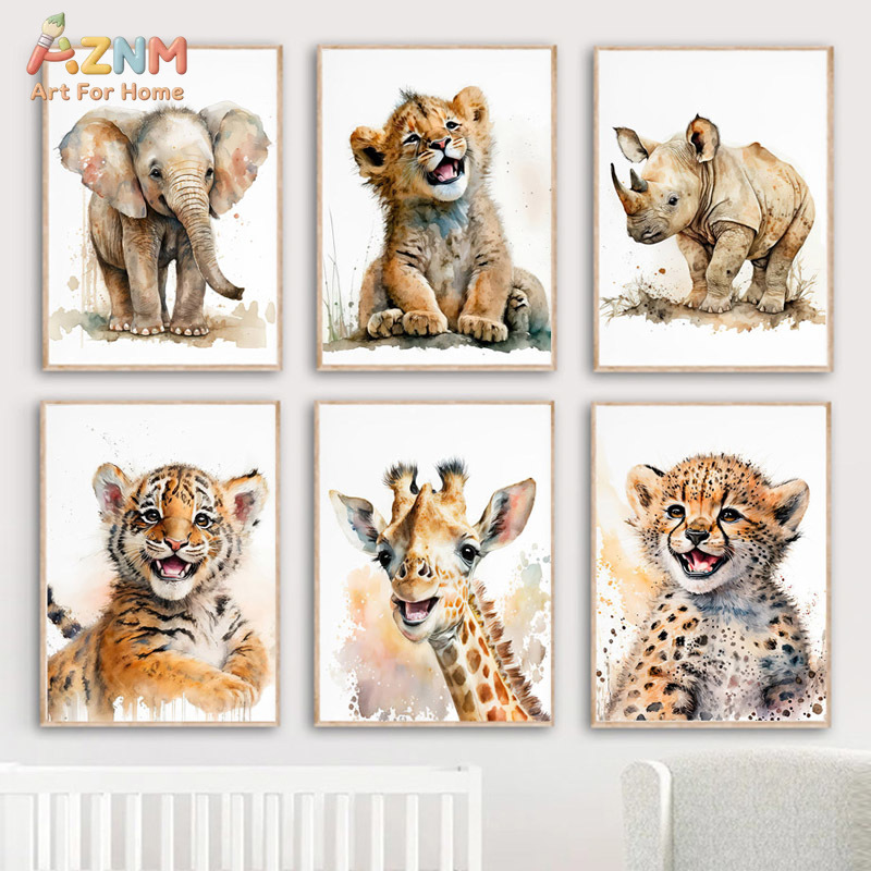 AZNm Watercolor Safari Baby An - Baby Nursery Elephant ulasan dan harga