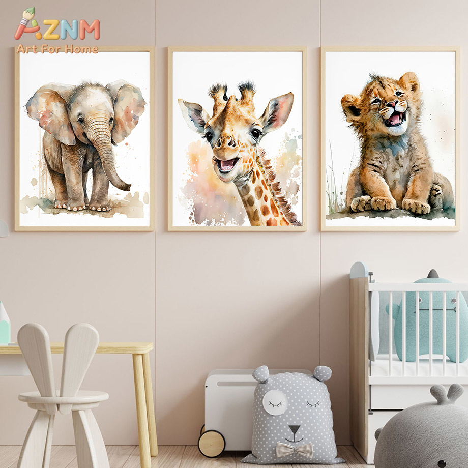 AZNm Watercolor Safari Baby An - Baby Nursery Elephant ulasan dan harga
