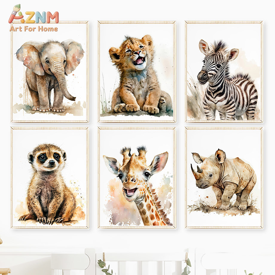 AZNm Watercolor Safari Baby An - Baby Nursery Elephant ulasan dan harga